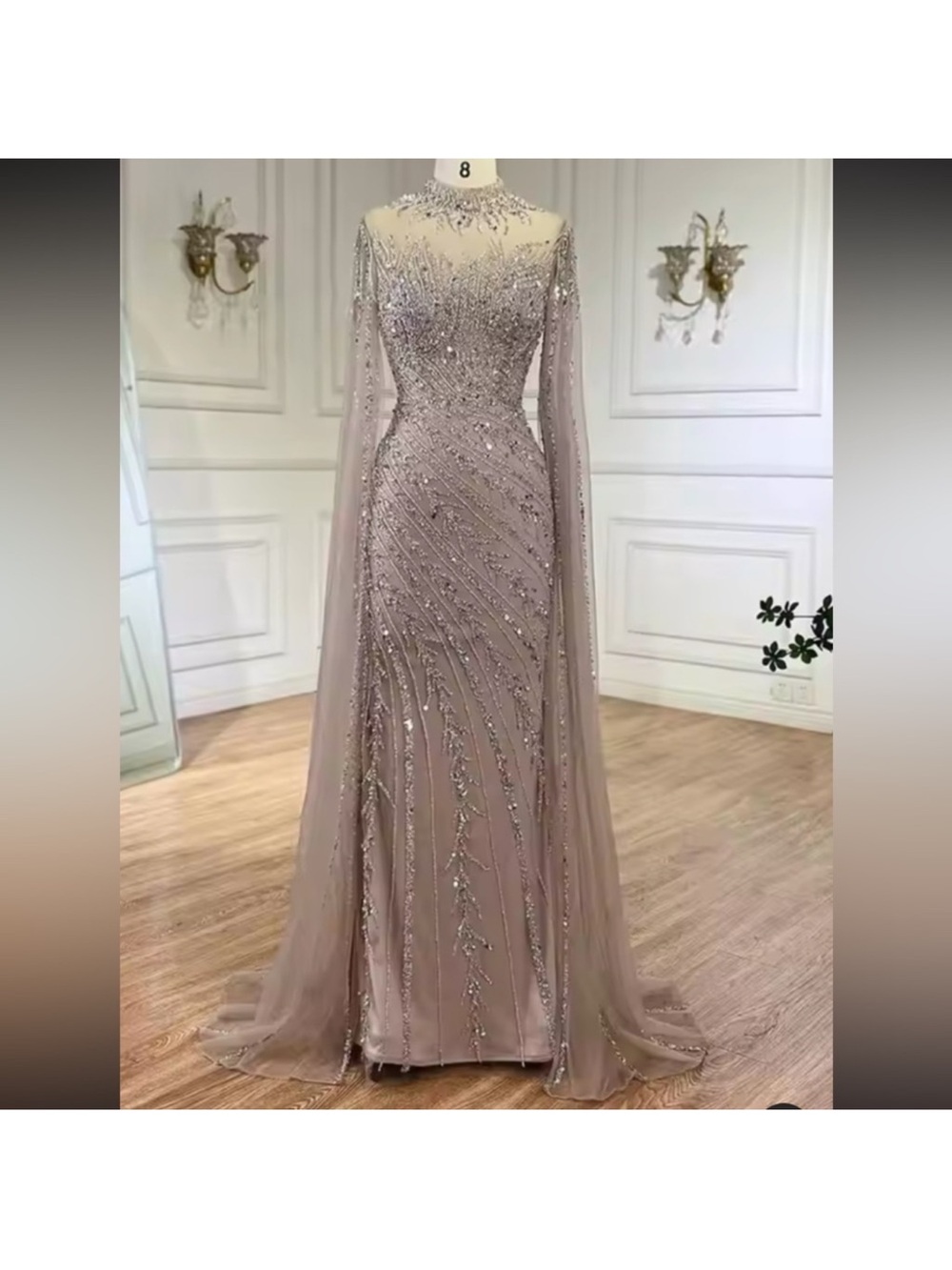 Serene Hill Beaded Mauve Long Sleeve Evening Gown